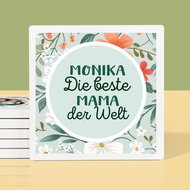 Foto Und Unterschrift: Beste Mama Blumen - Tassenuntersetzer
