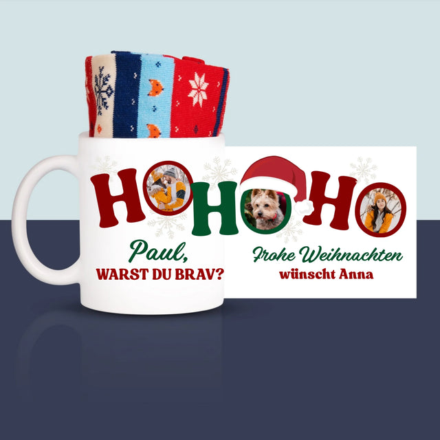 Fotocollage: Ho Ho Ho - Wintersocken In Einer Tasse