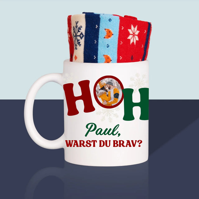 Fotocollage: Ho Ho Ho - Wintersocken In Einer Tasse