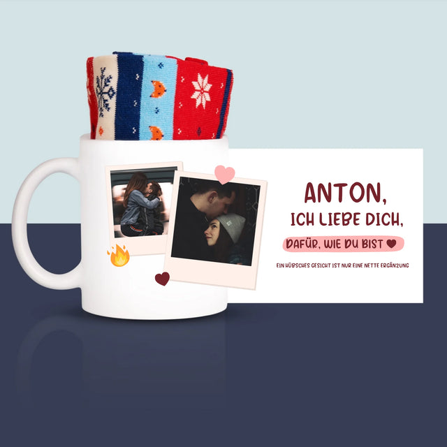 Fotocollage: Ich Liebe Dich, Wie Du Bist - Wintersocken In Einer Tasse