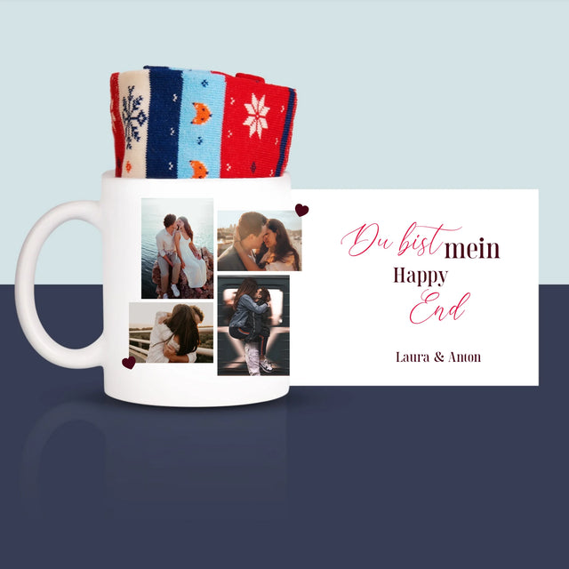 Fotocollage: Du Bist Mein Happy End - Wintersocken In Einer Tasse