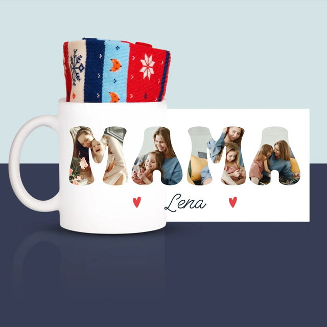 Buchstaben-Collage: Mama Name - Wintersocken In Einer Tasse