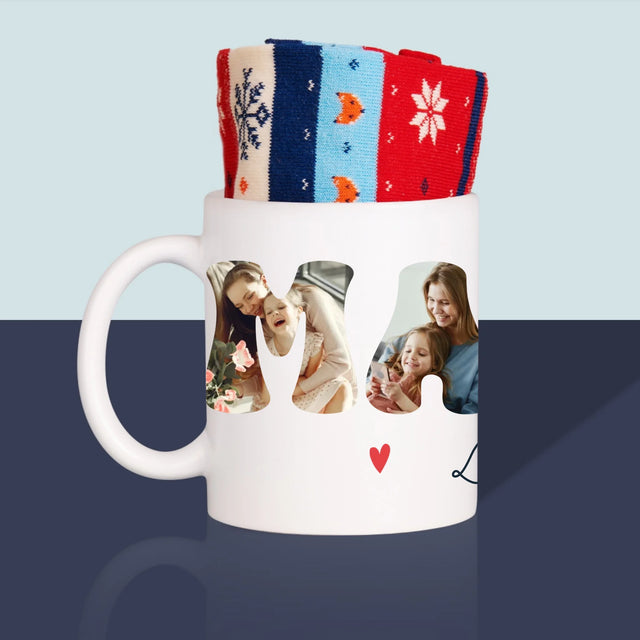 Buchstaben-Collage: Mama Name - Wintersocken In Einer Tasse