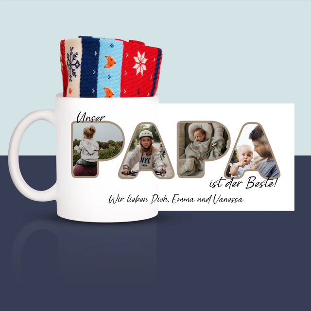 Buchstaben-Collage: Unser Papa Ist Der Beste - Wintersocken In Einer Tasse