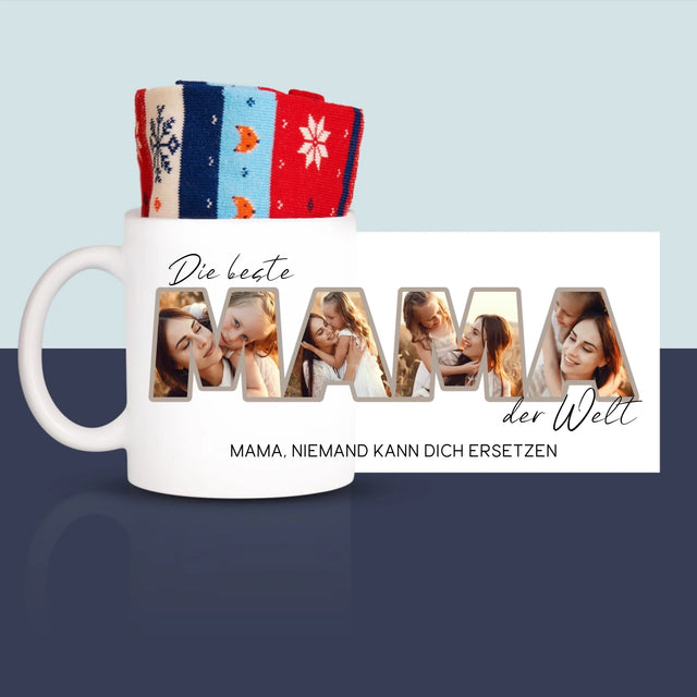 Buchstaben-Collage: Beste Mama Der Welt Fotos - Wintersocken In Einer Tasse