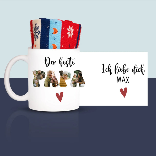 Foto Und Unterschrift: Der Beste Papa Herz - Wintersocken In Einer Tasse