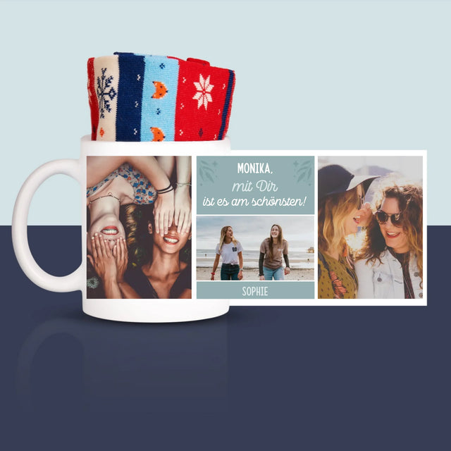 Fotocollage: Beste Freundinnen - Wintersocken In Einer Tasse