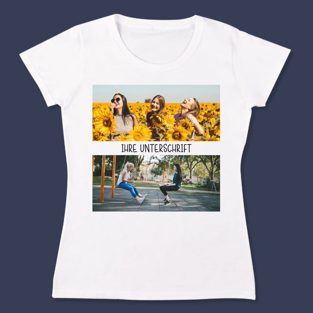 Fotocollage: 2 Fotos Und Unterschrift - T-Shirt Für Damen