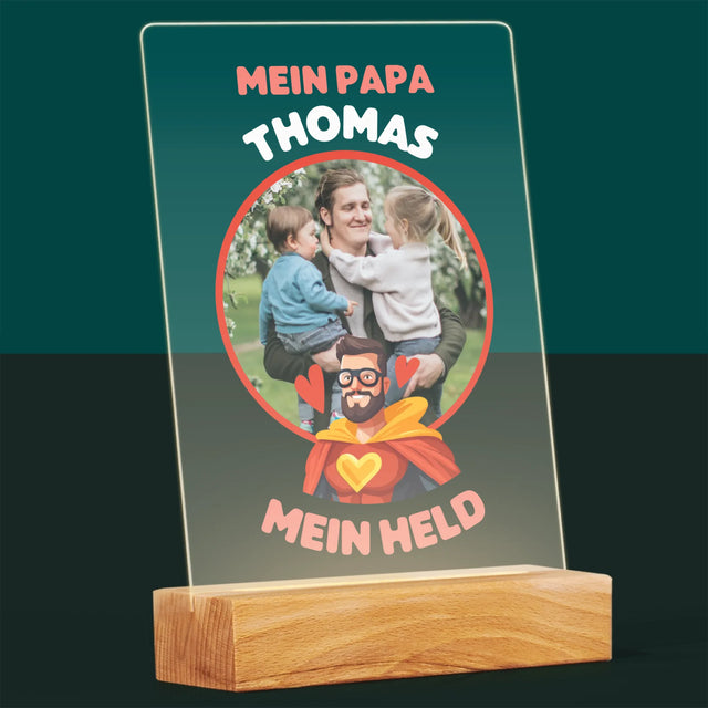 Foto Und Unterschrift: Papa, Mein Held - Druck Auf Acrylglas