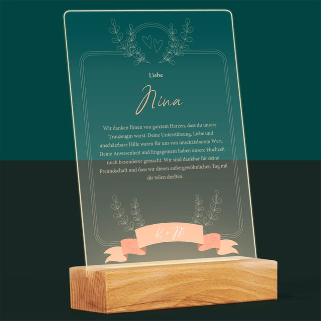 Name Und Unterschrift: Dank An Die Trauzeugin - Druck Auf Acrylglas