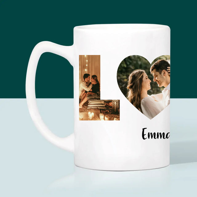 Buchstaben-Collage: Love - Tasse