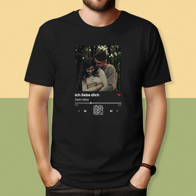 Foto Und Unterschrift: Spotify Mit Qr-Code - T-Shirt Für Herren