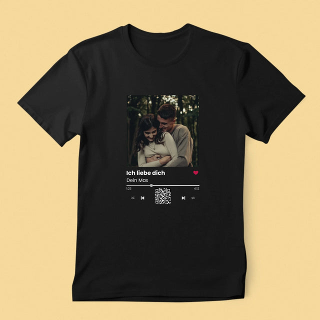 Foto Und Unterschrift: Spotify Mit Qr-Code - T-Shirt Für Herren