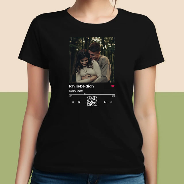 Foto Und Unterschrift: Spotify Mit Qr-Code - T-Shirt Für Damen