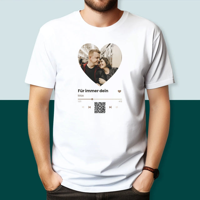 Foto Und Unterschrift: Unser Lied - Herz-Qr-Code - T-Shirt Für Herren