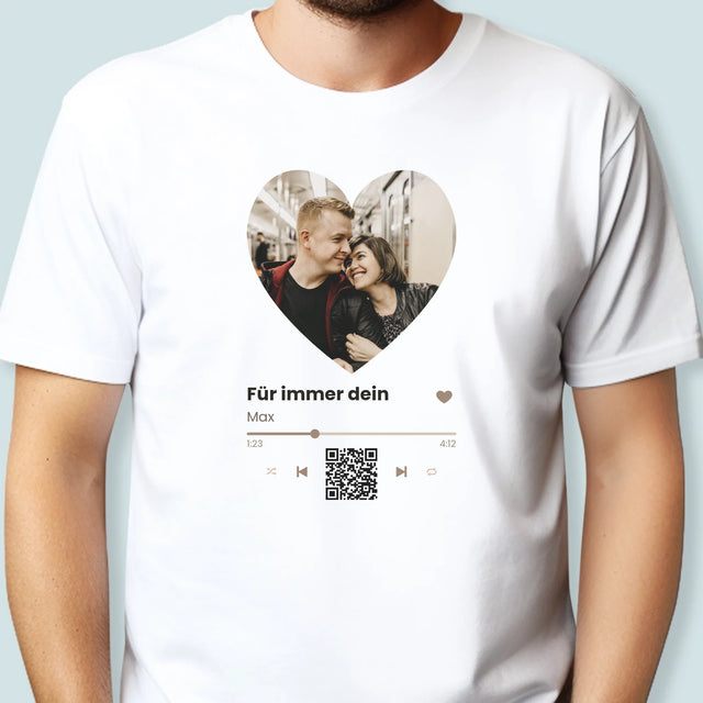 Foto Und Unterschrift: Unser Lied - Herz-Qr-Code - T-Shirt Für Herren