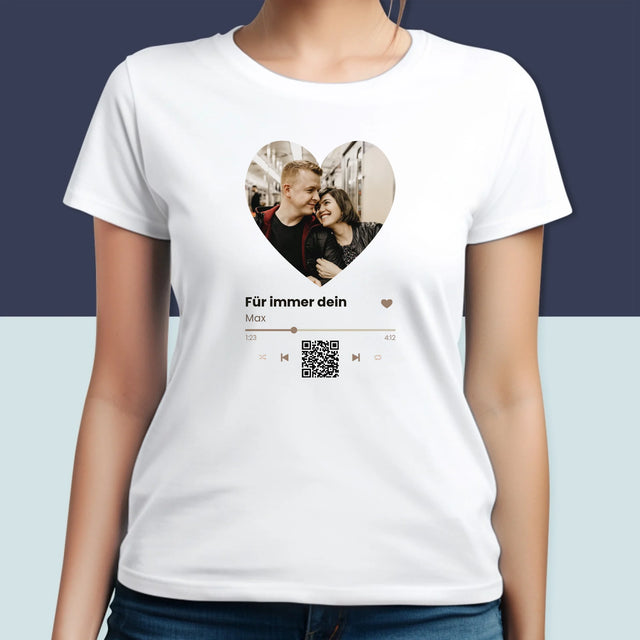 Foto Und Unterschrift: Unser Lied - Herz-Qr-Code - T-Shirt Für Damen