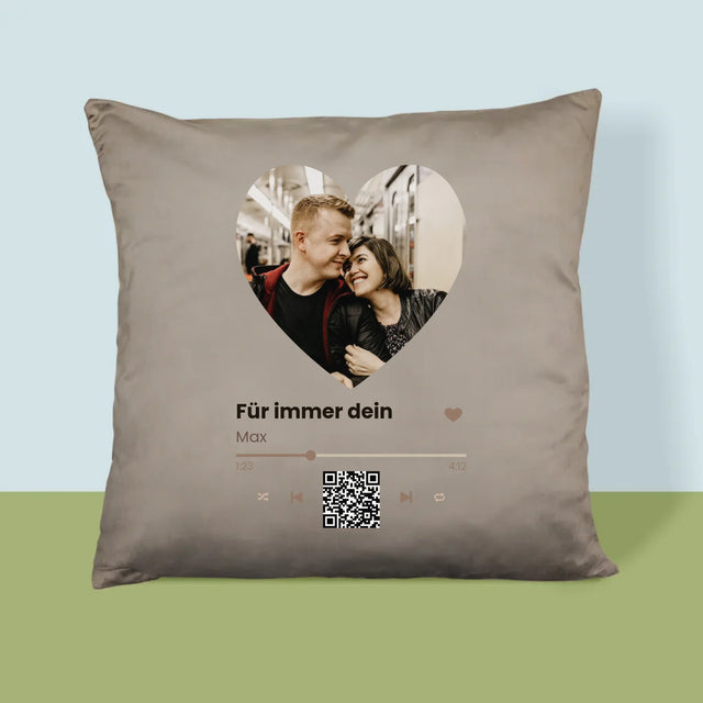 Foto Und Unterschrift: Unser Lied - Herz-Qr-Code - Kissen
