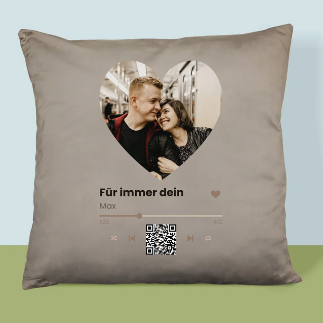 Foto Und Unterschrift: Unser Lied - Herz-Qr-Code - Kissen