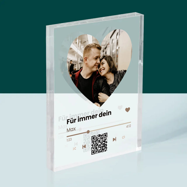 Foto Und Unterschrift: Unser Lied - Herz-Qr-Code - Druck Auf Acrylglas