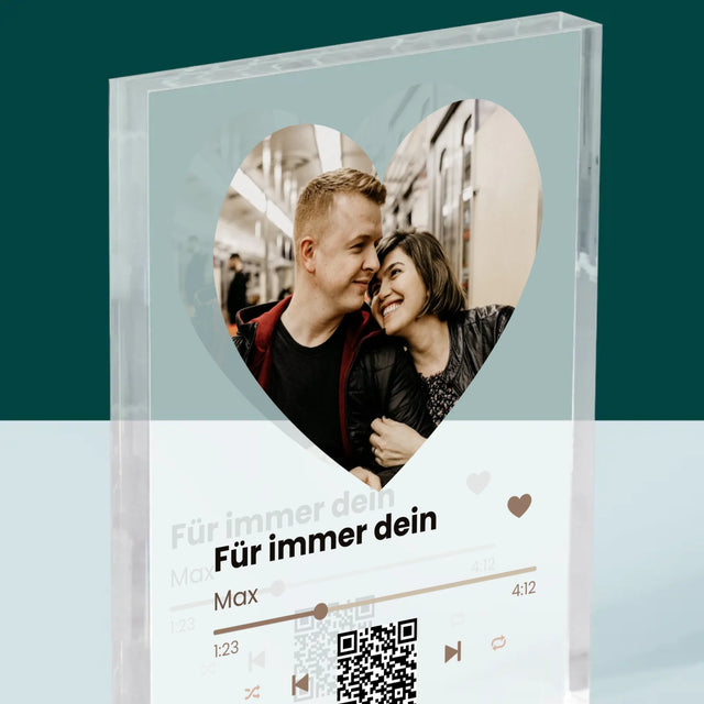 Foto Und Unterschrift: Unser Lied - Herz-Qr-Code - Druck Auf Acrylglas
