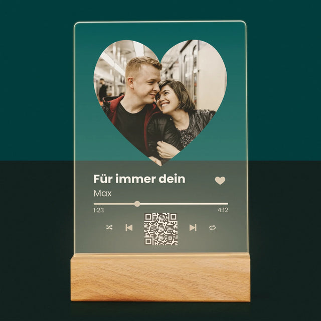 Foto Und Unterschrift: Unser Lied - Herz-Qr-Code - Druck Auf Acrylglas