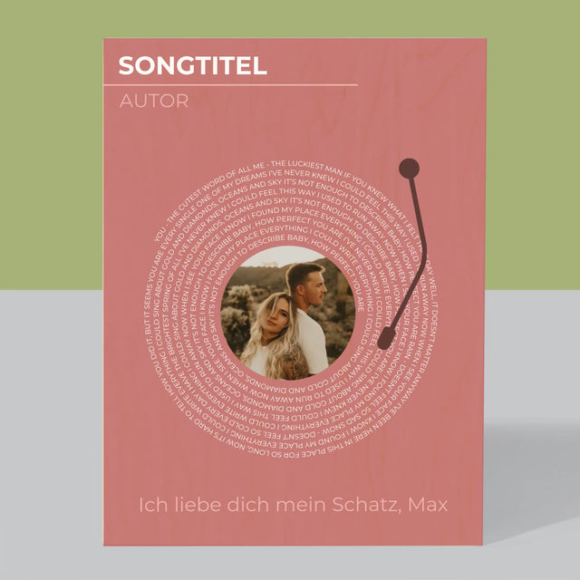 Foto Und Unterschrift: Unser Lied Schallplatte - Druck Auf Holz