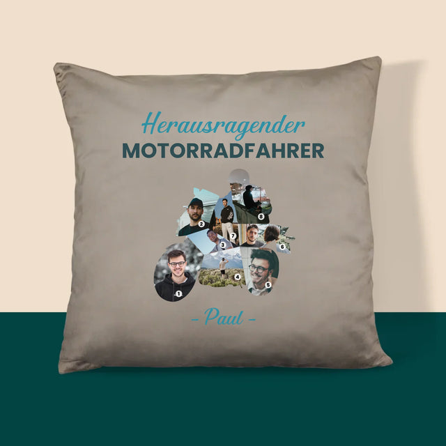 Form-Collage: Herausragender Motorradfahrer - Kissen