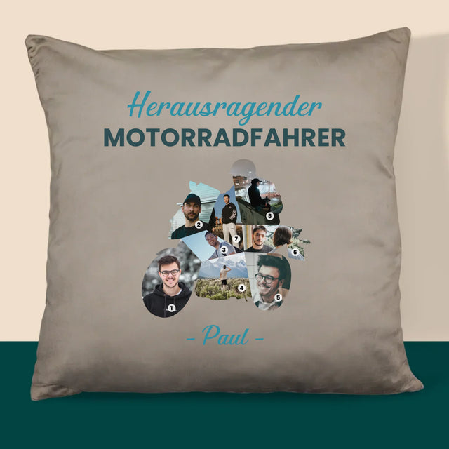 Form-Collage: Herausragender Motorradfahrer - Kissen