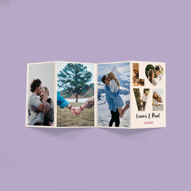 Buchstaben-Collage: Love - Fotos, Harmonikaartig Gefaltet