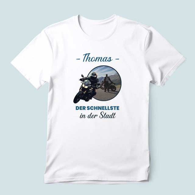 Foto Und Unterschrift: Der Schnellste In Der Stadt - T-Shirt Für Herren