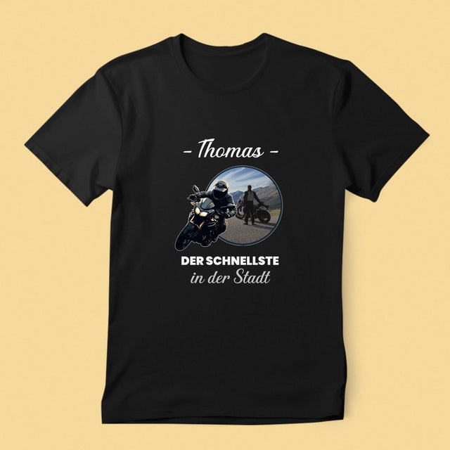 Foto Und Unterschrift: Der Schnellste In Der Stadt - T-Shirt Für Herren