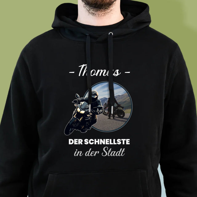Foto Und Unterschrift: Der Schnellste In Der Stadt - Kapuzenpullover Für Herren