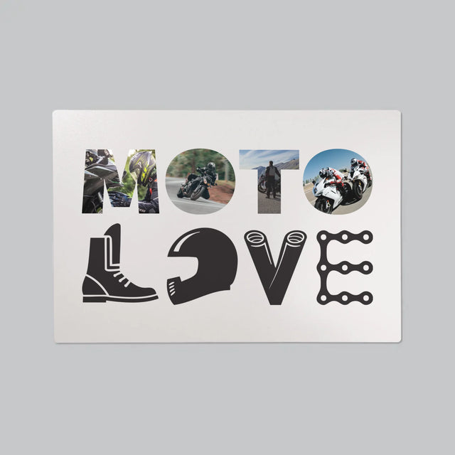 Buchstaben-Collage: Motolove - Schreibtischunterlage
