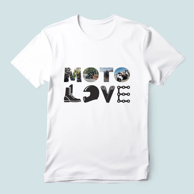 Buchstaben-Collage: Motolove - T-Shirt Für Herren