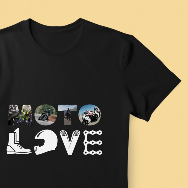 Buchstaben-Collage: Motolove - T-Shirt Für Herren