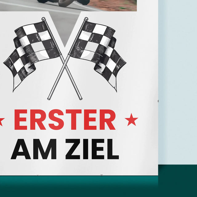 Foto und Unterschrift: Als Erster über die Ziellinie – Personalisiertes Poster | DE