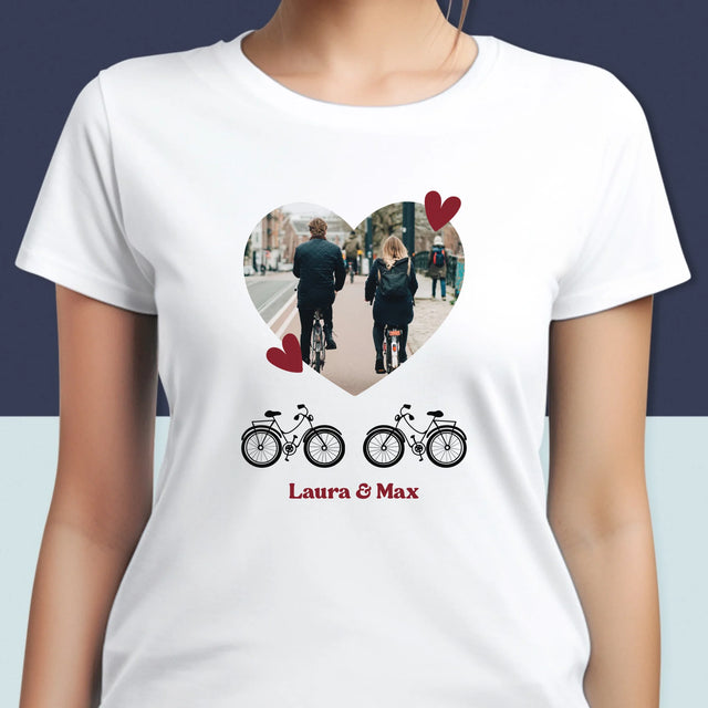 Foto Und Unterschrift: Radfahrerpaar - T-Shirt Für Damen