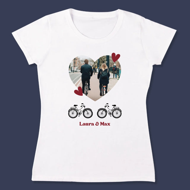 Foto Und Unterschrift: Radfahrerpaar - T-Shirt Für Damen