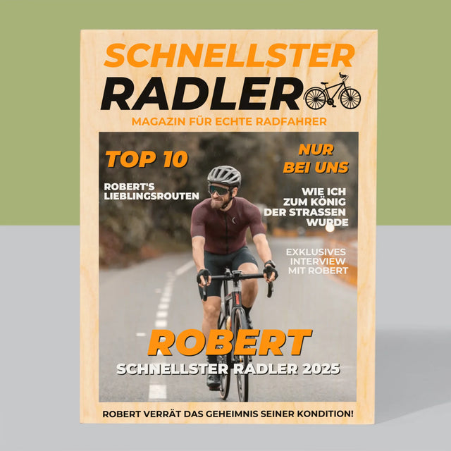 Magazin-Cover: Der Schnellste Radler - Druck Auf Holz