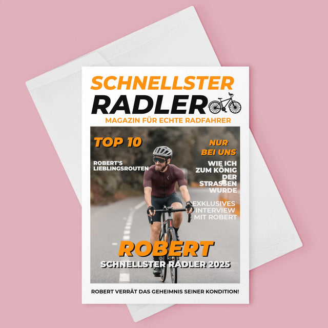 Magazin-Cover: Der Schnellste Radler - Glückwunschkarte