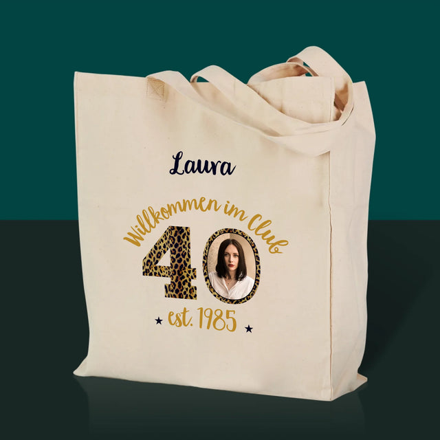 Foto und Bildunterschrift: Willkommen im Club 40 – Canvas-Tasche mit Aufdruck | DE