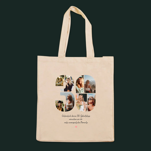Fotocollage: Glückwünsche zum 30. Geburtstag – Bedruckte Canvas-Tasche | DE