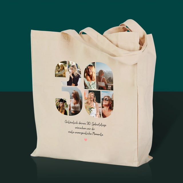 Fotocollage: Glückwünsche zum 30. Geburtstag – Bedruckte Canvas-Tasche | DE
