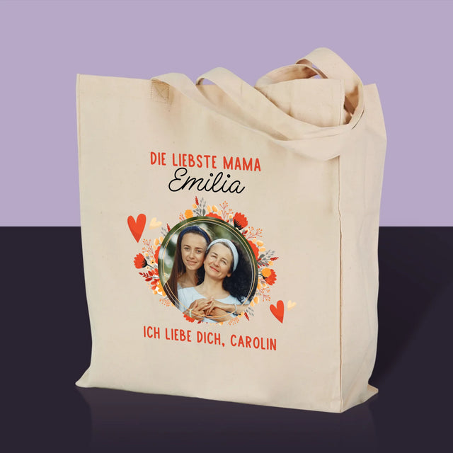 Foto und Unterschrift: Liebste Mama - Canvastasche mit Aufdruck | DE