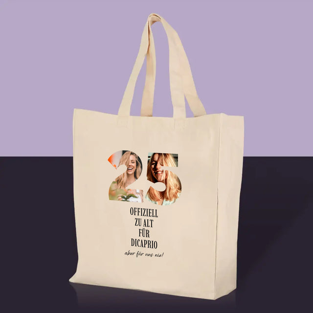 Wort aus Bildern: Zu alt für DiCaprio – bedruckte Canvas-Tasche | DE