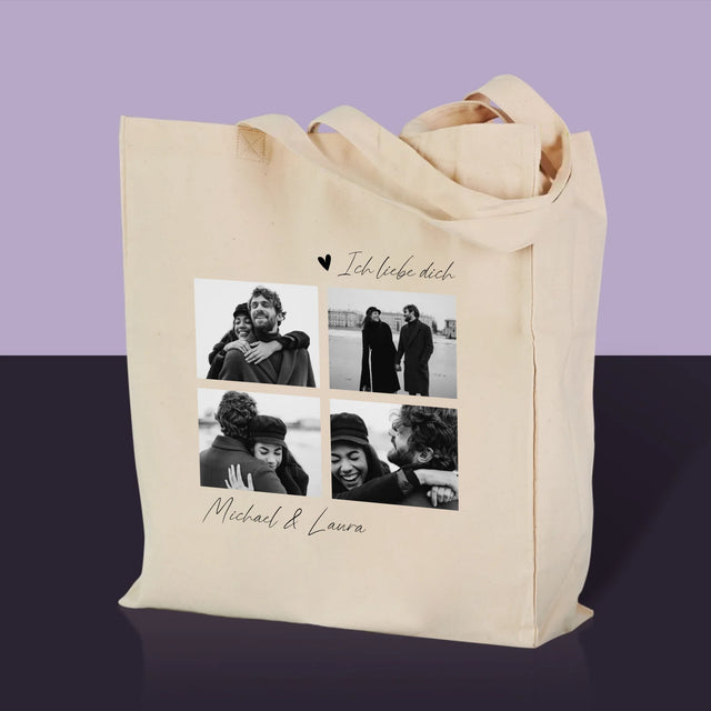 Fotocollage: Ich liebe dich – Canvastasche mit Aufdruck | DE