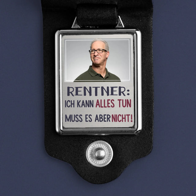 Foto Und Unterschrift: Rentner Ich Kann Alles Tun - Lederschlüsselanhänger Mit Foto