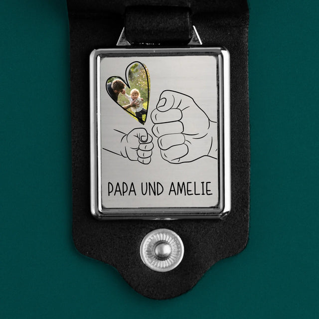Foto Und Unterschrift: Papa Baby Hand - Lederschlüsselanhänger Mit Foto