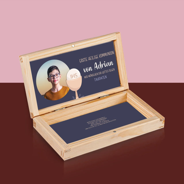 Foto Und Unterschrift: Erste Heilige Kommunion - Holzkassette